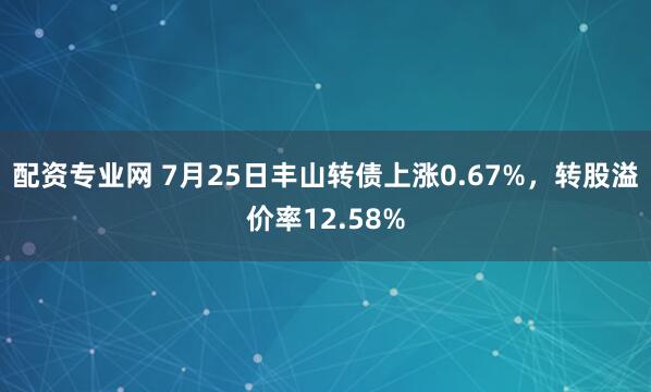 配资专业网 7月25日丰山转债上涨0.67%，转股溢价率12.58%